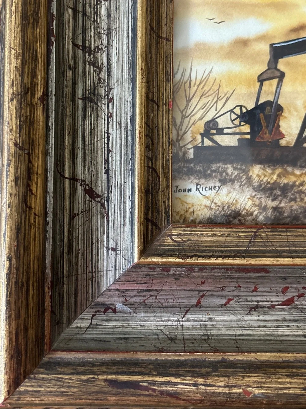Vintage John Richey Original Miniature Oilfield Pump Jack Painting Texas Art